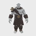 Orc Warrior Spiked Gauntlet Weapon With Brown Armored Outfit And Gold Accents