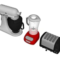 Modern Kitchen Appliances Set With White Stand Mixer Red Blender Black Toaster