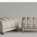 Modern Tufted Ottoman in Beige and Dark Green with Metal Legs Design