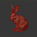 Realistic Brown Rabbit With Long Ears Sitting On Dark Shiny Surface 3d model