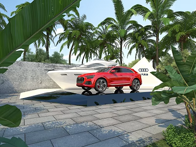 Road Facilities With Stone Pavement Palm Trees And Parking Space Surroundings 3d model