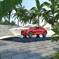 Road Facilities With Stone Pavement Palm Trees And Parking Space Surroundings