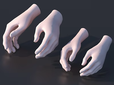 Four White Hand Models In Various Poses Displayed On Dark Background 3d model