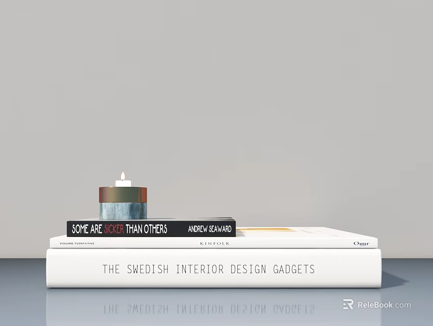 Decorative Ornament Set With Stacked Books And Fragrance Jar For Interior Design 3d model 