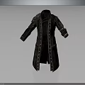 Dark Vintage Long Coat With Decorative Stitching Vertical Buttons And Shoulder Design Textured Fabric