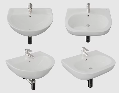 Different Shaped White Wall Mounted Wash Basins With Faucets For Bathroom 3d model