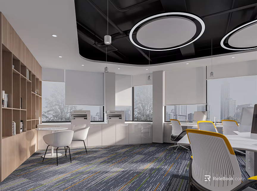 Modern Public Office Space Interior Design With Open Layout Desks Chairs And Windows 3d model 