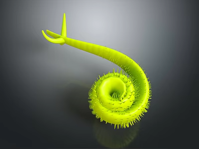Vibrant Green Spiral Shaped Spiny Aquatic Animal With Curved Body Structure 3d model