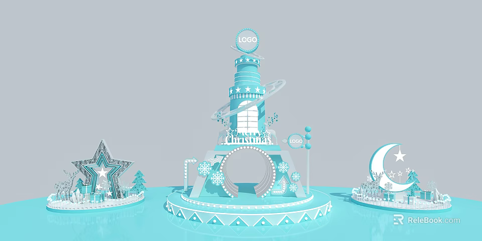 Light Blue Multi Tiered Display Stand With Top Logo Grand Opening Star Moon Snowflake Decorations 3d model 
