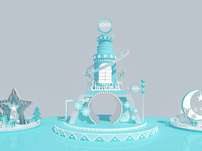Light Blue Multi Tiered Display Stand With Top Logo Grand Opening Star Moon Snowflake Decorations 3d model