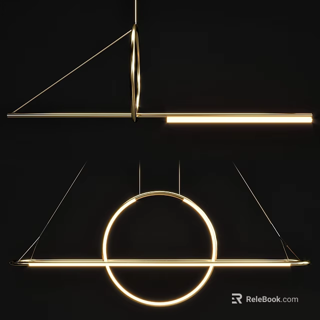Modern Geometric Pendant Light With Circular Ring And Linear Metal Structure 3d model