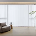 White Venetian Blinds In Modern Living Room With Wooden Floor And Potted Plant