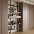 Modern Bookcase Featuring Metal Frame Glass Shelves Books And Decorative Items