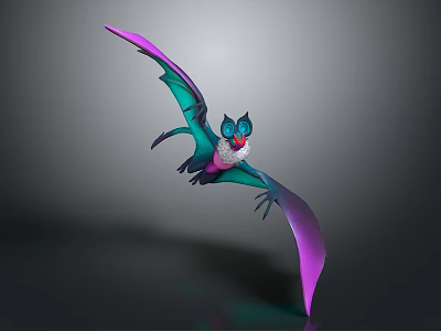 Colorful Modern Furniture Chair with Bat Inspired Purple Green Wings Design 3d model