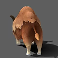 Brown Yak 3D Model with Long Fur Green Collar and White Hooves