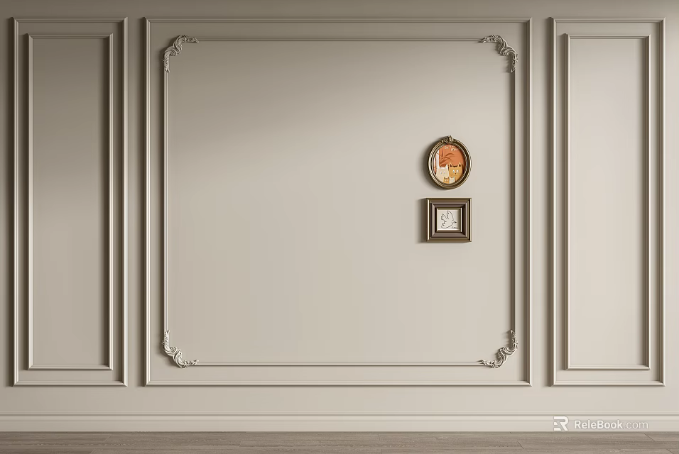 Elegant Plaster Molding Wall Design With Decorative Patterns And Small Framed Art 3d model