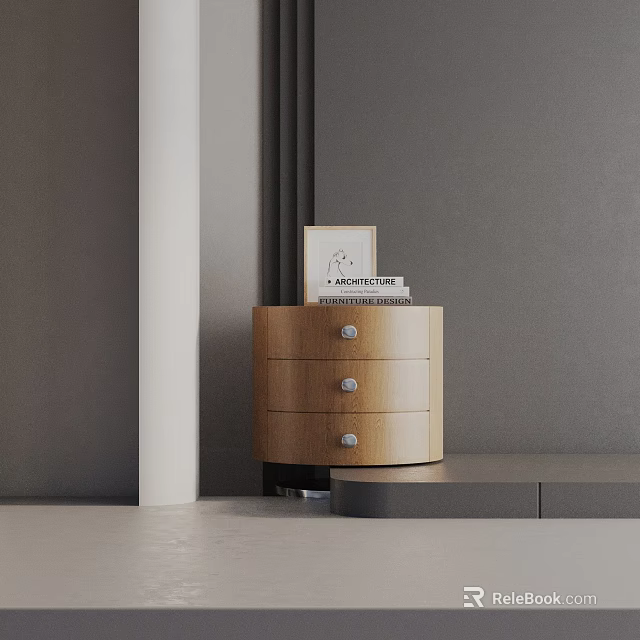 Modern Minimalist Wooden Side Table with Round Design and Photo Frame on Top 3d model 