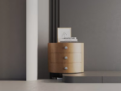 Modern Minimalist Wooden Side Table with Round Design and Photo Frame on Top 3d model