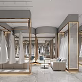 Elegant Modern Bridal Shop Interior With Hanging Wedding Dresses Mirrors And Sofa