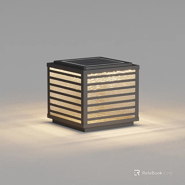 Modern Square Table Lamp With Striped Metal Frame And Warm Light Glass Panel 3d model 