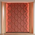 Red Geometric Pattern Textured Accent Wall Design With Wooden Frame And White Walls 3d model