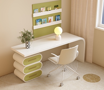 Modern Children's Desk and Chair Children's Room Desk and Chair Study Table and Chair Wall-mounted Bookshelf Books 3d model