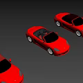 Three Red Sports Cars Lined Up In A Row Against Gray Background