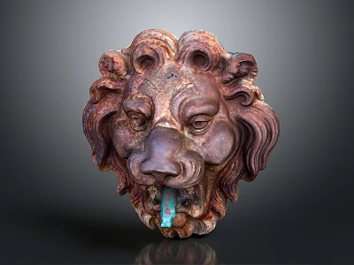 Lion Head Decorative Door Handle With Intricate Carved Details And Brass Finish 3d model