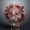 Lion Head Decorative Door Handle With Intricate Carved Details And Brass Finish