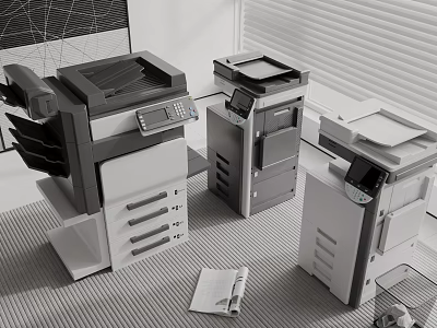 Contemporary Office Electrical Appliances With Multifunctional Printers Scanners And Copiers 3d model