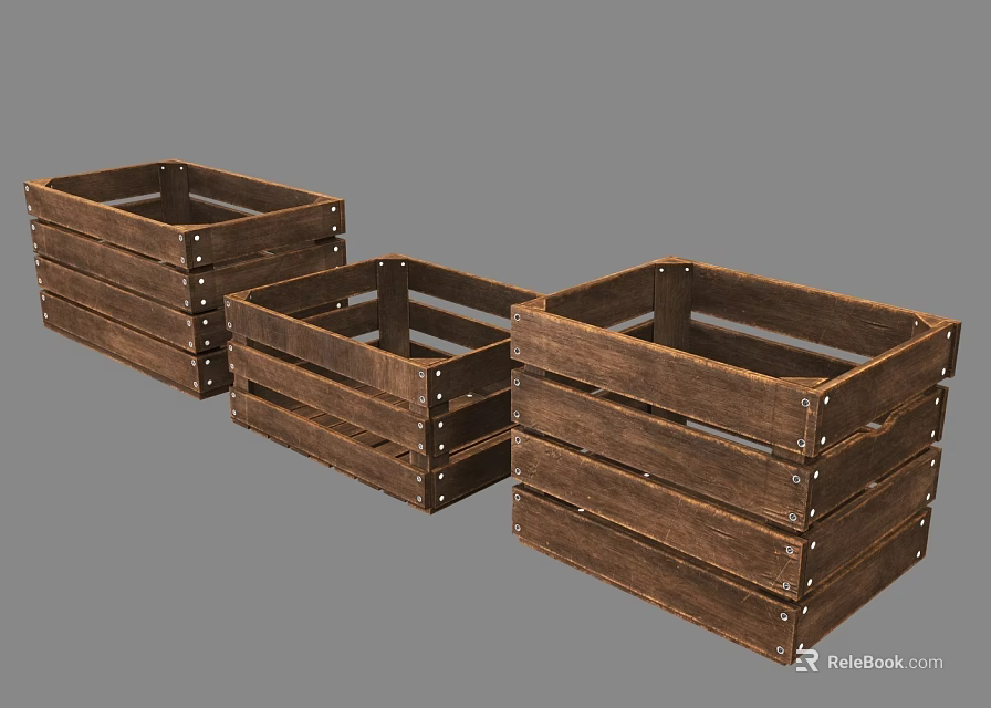 Vintage Solid Wood Storage Crates With Metal Nails For Decorative And Practical Use 3d model