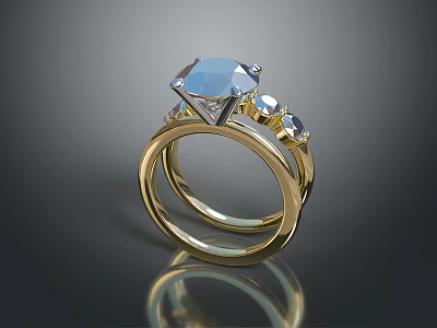 Elegant Gold Ring With Large Blue Gemstone And Small Clear Gemstones Accessory 3d model