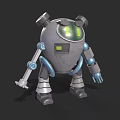 Smart Robot With Green Digital Display Sensor Antennas Gray Body And Blue Mechanical Arms
