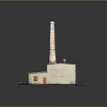 Industrial Factory Building With Tall Chimney Gray Roof And Blue Door