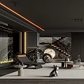 Modern Living Room Interior With Motorcycle Staircase And Art Decor