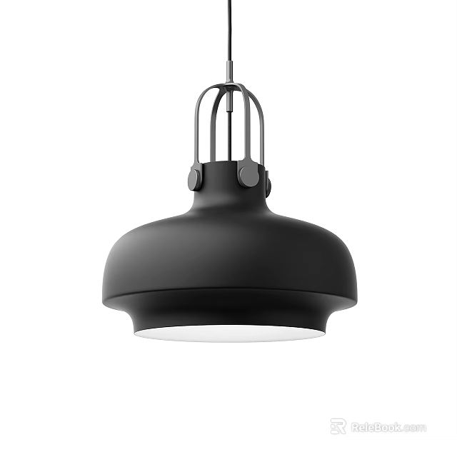 Sleek Black Modern Pendant Light Featuring Metallic Frame And Round Shade 3d model 