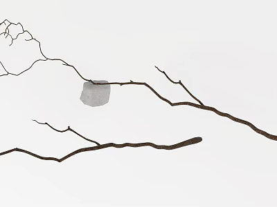 Natural Irregular Stone With Wooden Branches In Black White Line Drawing Art 3d model