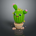 Cartoon Cactus With Smiling Face Big Eyes And Pink Flowers In Terracotta Pot