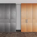 Modern Gray and Orange Wardrobes with Sleek Cabinet Doors and Metal Handles