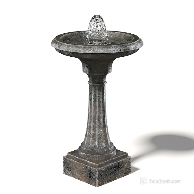 Stone Pedestal Fountain As Garden Ornament With Flowing Water And Decorative Design 3d model 