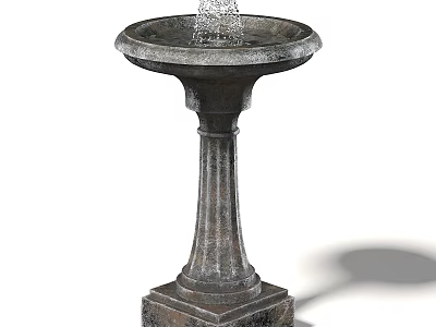 Stone Pedestal Fountain As Garden Ornament With Flowing Water And Decorative Design 3d model