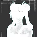 Unique Fantasy Game Movie Character With Pink Skin White High Ponytail Horns Yellow Eyes