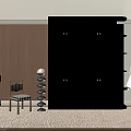 Natural Wood Wardrobe With Lattice Doors In Modern Interior With Brown Wall And Accent Furniture