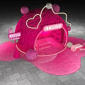 Warm Supply Station Pink Hut Structure With Heart Shaped Lights And Yarn Ball Decorations