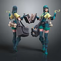 Green Haired Female Character With Yellow Top Green Shorts Backpack Scrolls And Hook Tool