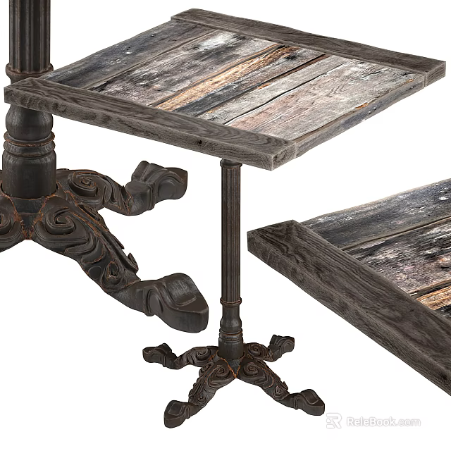 Vintage Style Dining Table With Carved Legs And Distressed Wood Grain 3d model 