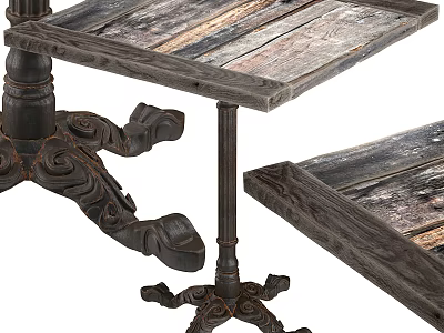 Vintage Style Dining Table With Carved Legs And Distressed Wood Grain 3d model