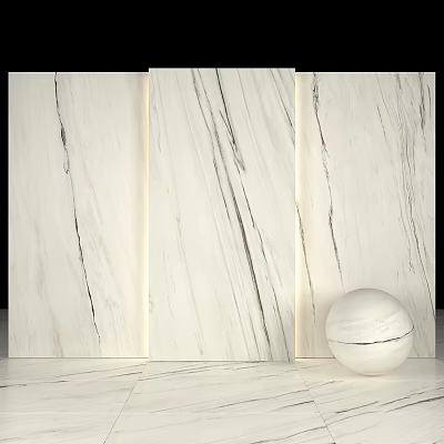 White Marble Slabs With Natural Veins And Decorative Sphere For Interior Design 3d model