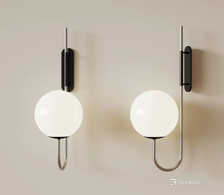 Modern Wall Lamps With White Globe Shades And Metal Frames On Beige Wall 3d model 