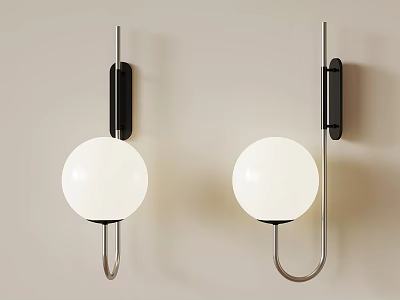 Modern Wall Lamps With White Globe Shades And Metal Frames On Beige Wall 3d model